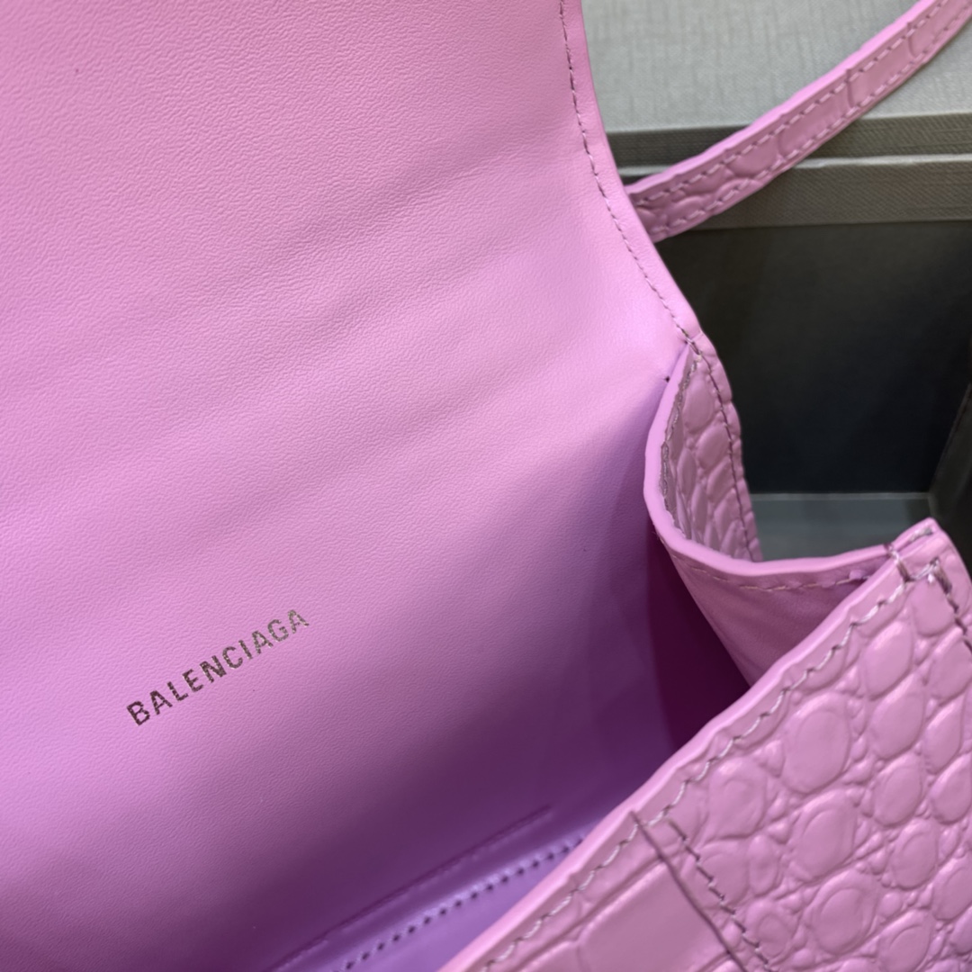 Balenciaga Hourglass XS Handbag Crocodile Embossed Shoulder Bag Pink Purple